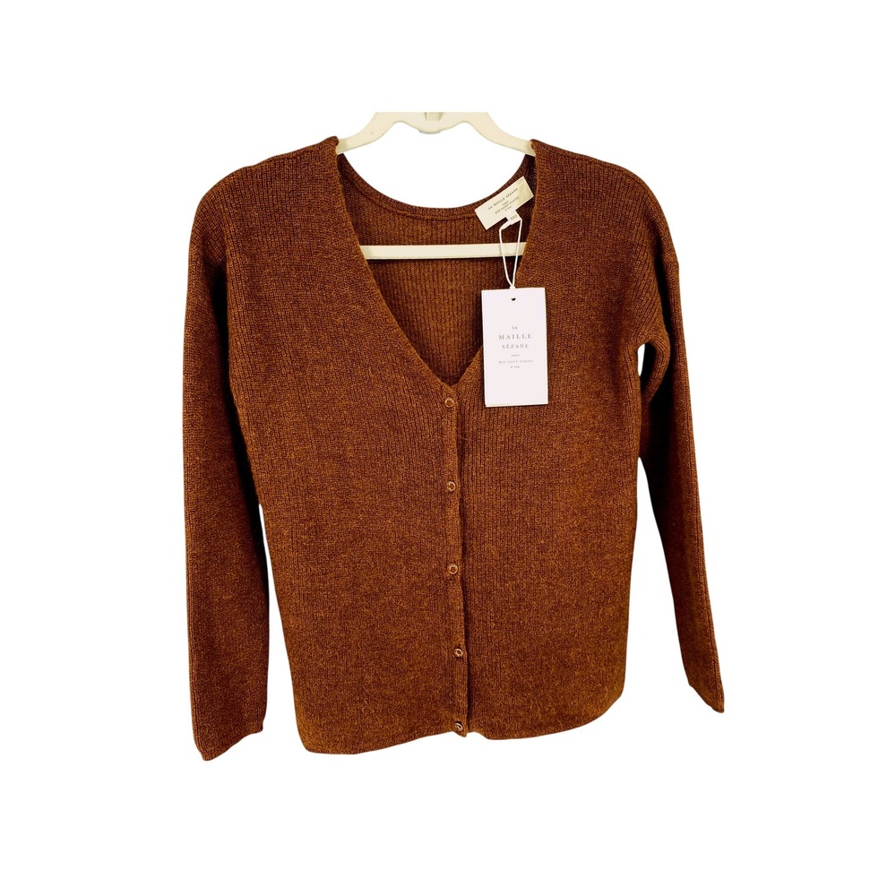 Sezane Gilet Barry Brown Cardigan Mohair Alpaca Knit Sweater XXS NWT - Picture 2 of 8